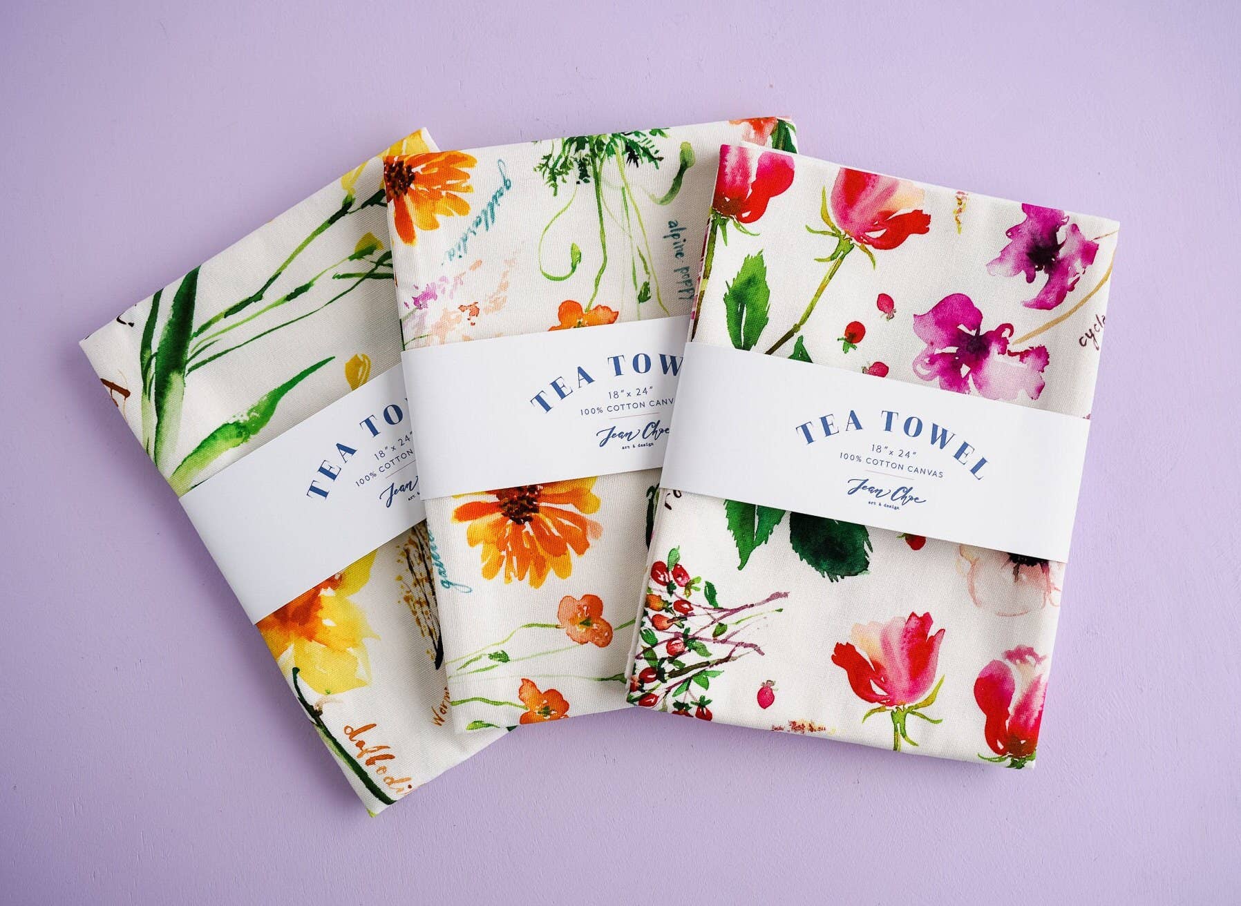 Botanical Rainbow (Red) Kitchen Tea Towel. Floral Tea Towel.