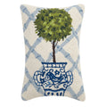 Ball Topiary Hook Pillow|Blue Trellis Pattern| Juniper Skies