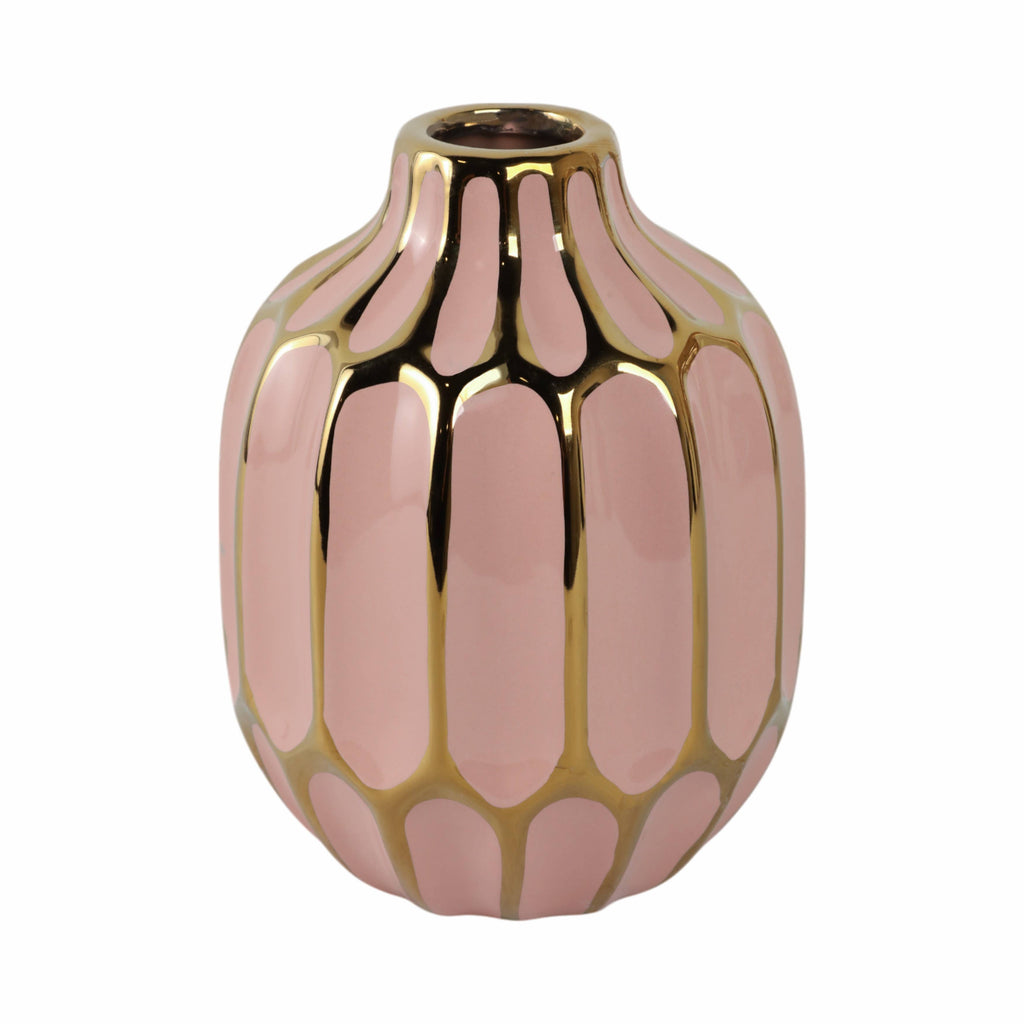 Pink Ceramic Striped Blush Vase - 8 in.