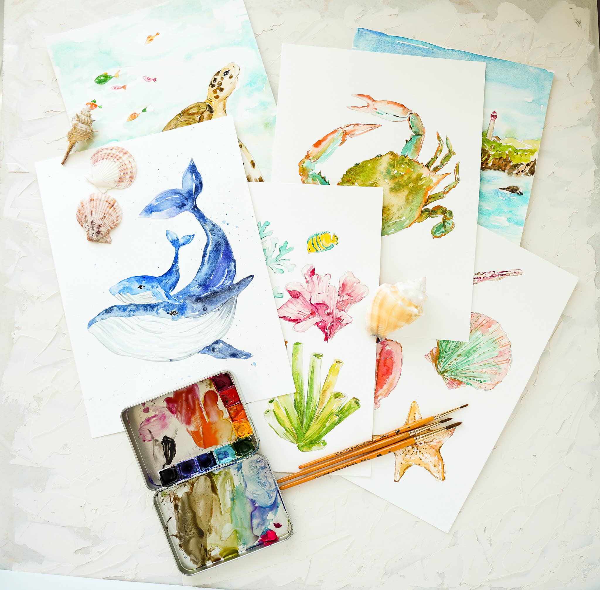 Watercolor Workbook: Seashores & Ocean Outlined Designs