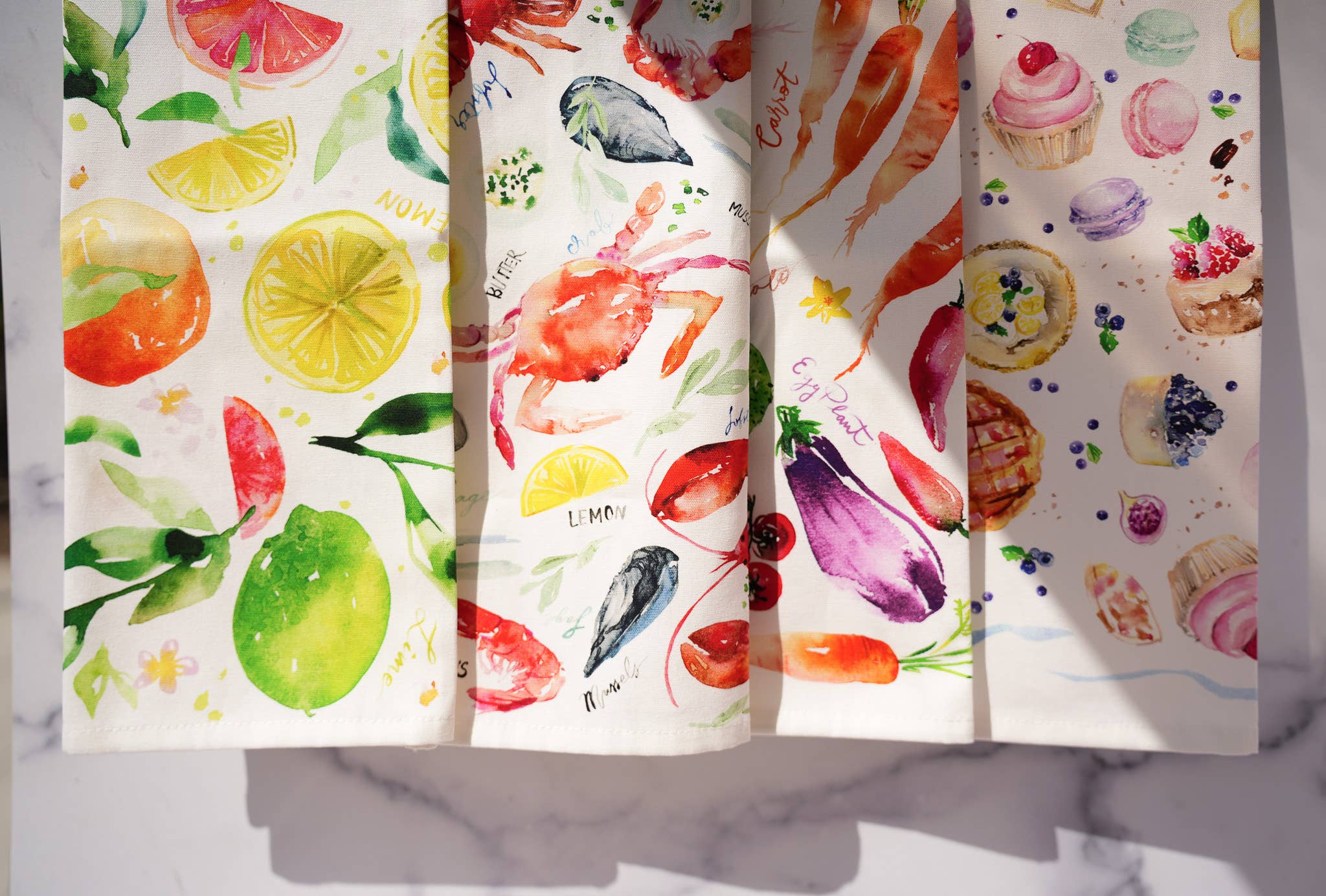 Seafood Table Tea Towel. Watercolor Lobster Dish Towel.