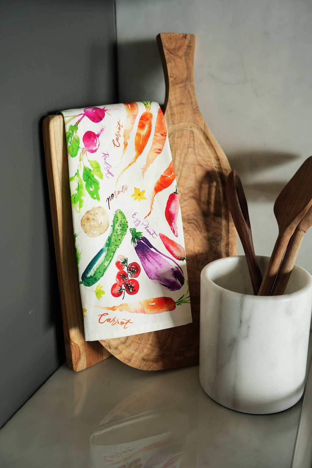 Vegetable Medley Tea Towel. Watercolor Veggie Kitchen Towel.