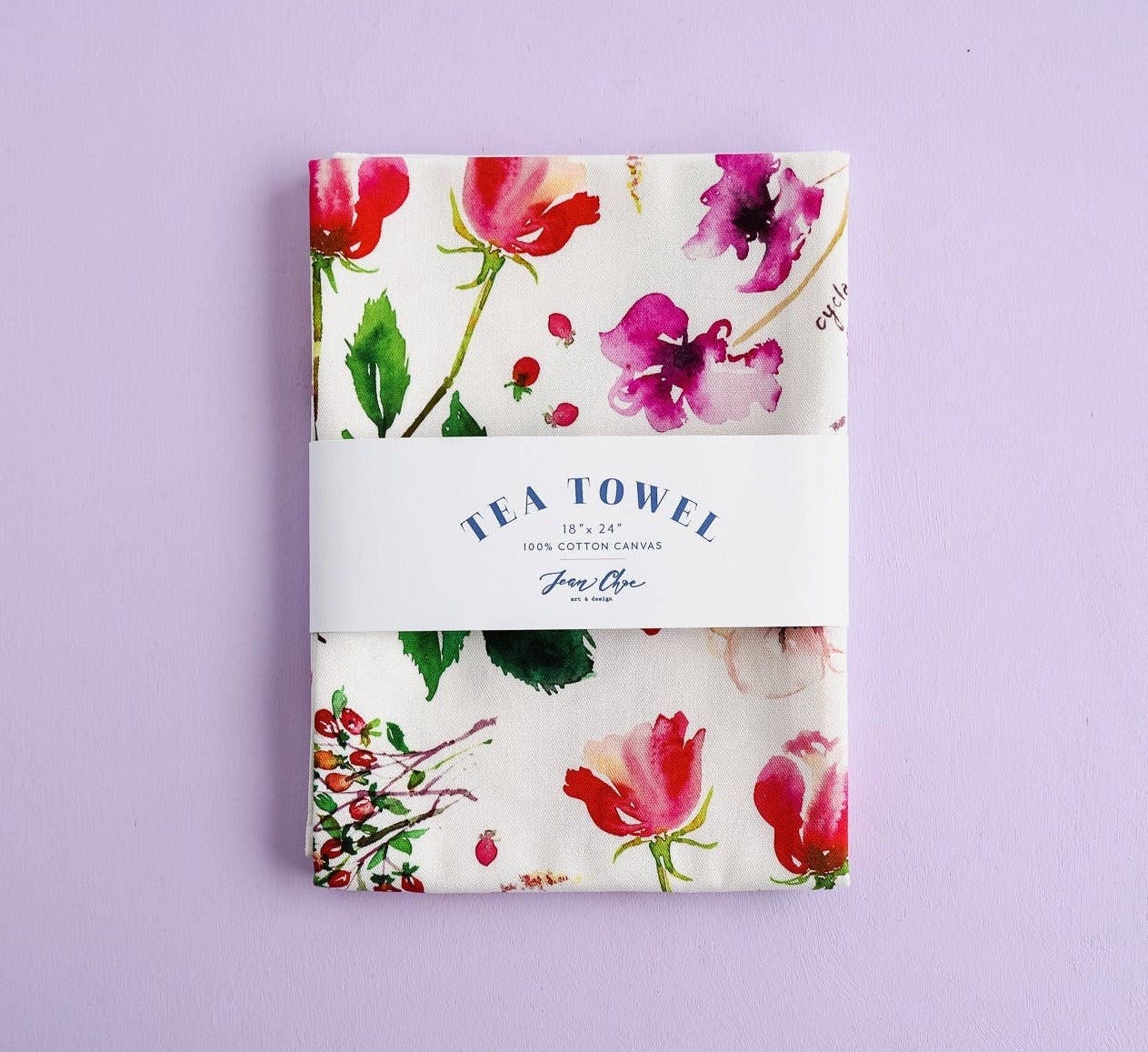 Botanical Rainbow (Red) Kitchen Tea Towel. Floral Tea Towel.