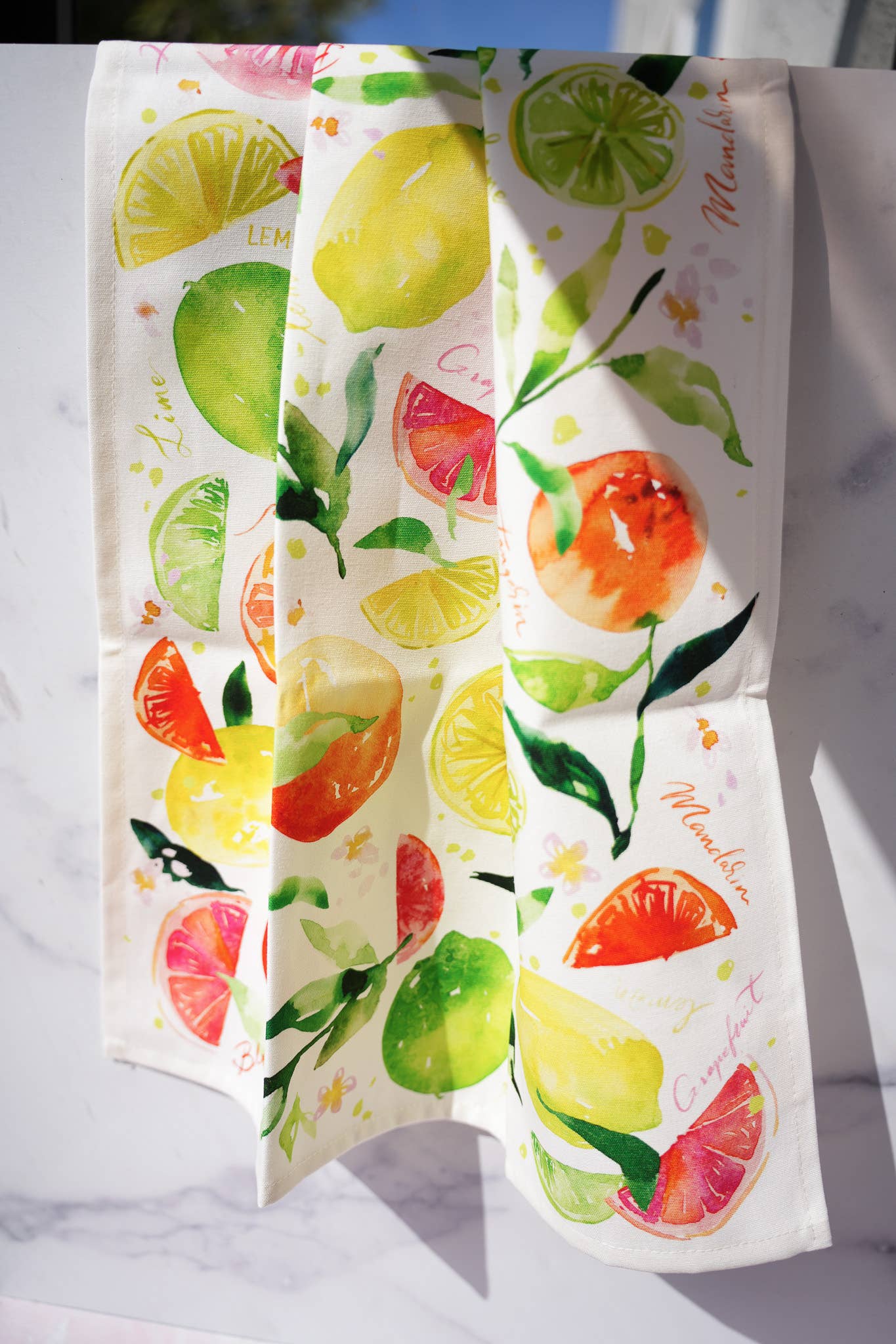 Citrus Party Tea Towel. Lemon Fruit Watercolor Kitchen Towel
