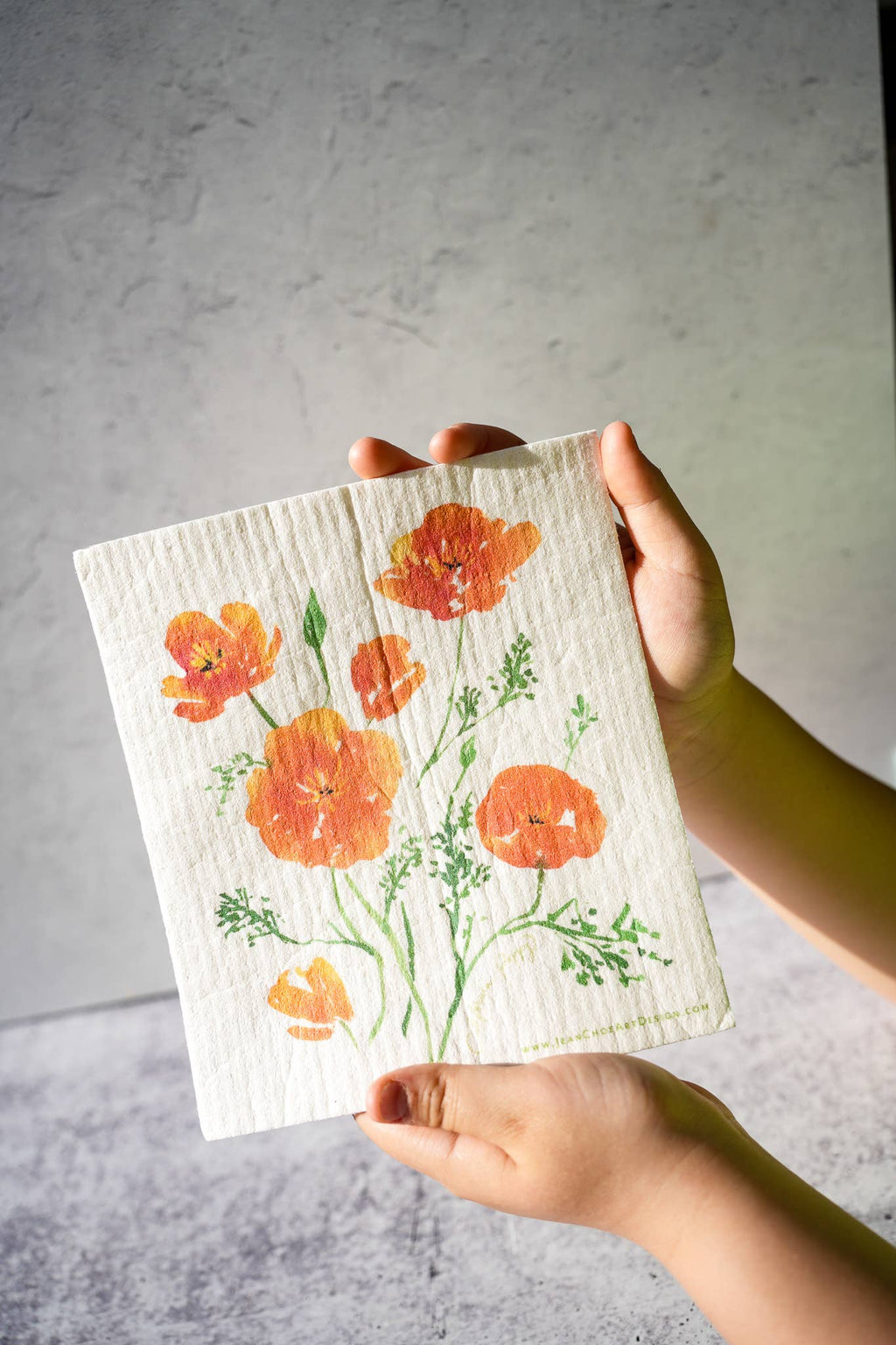Swedish Dishcloth- California Poppy (Single)