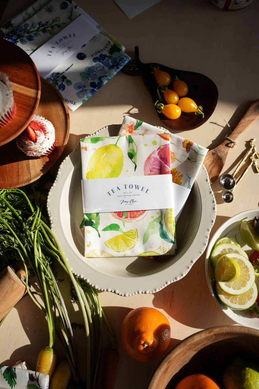 Citrus Party Tea Towel. Lemon Fruit Watercolor Kitchen Towel