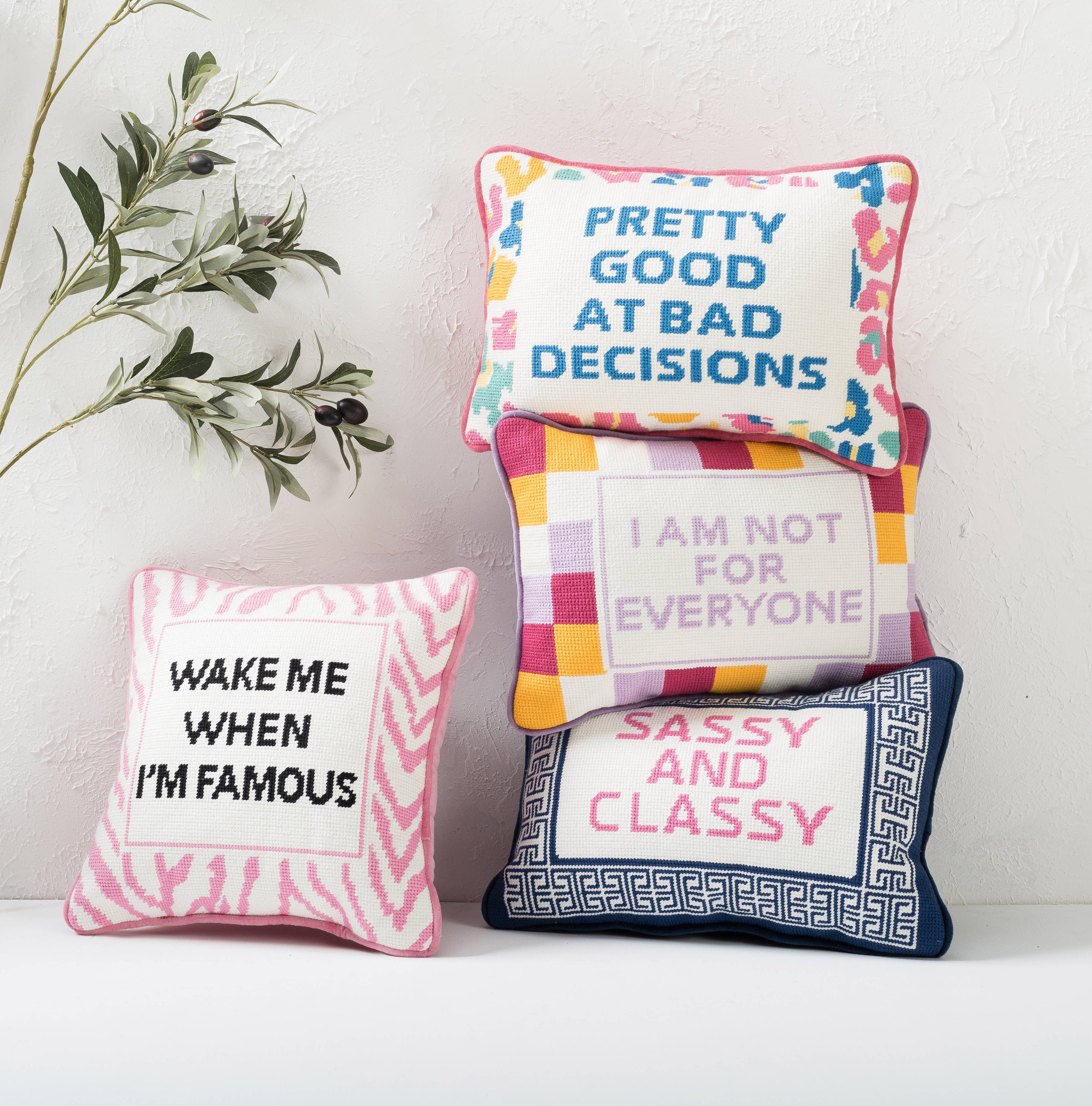 Sassy And Classy Embroidered Pillow