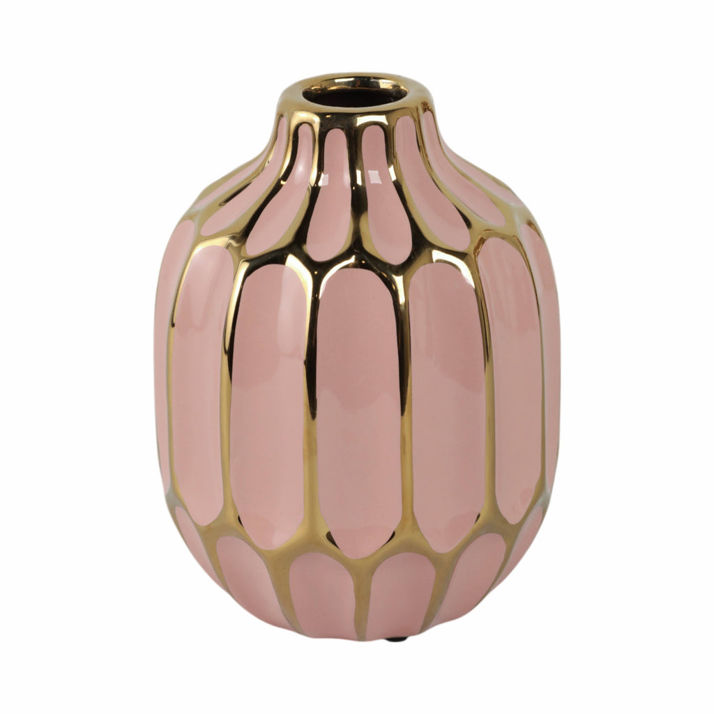 Pink Ceramic Striped Blush Vase - 8 in.