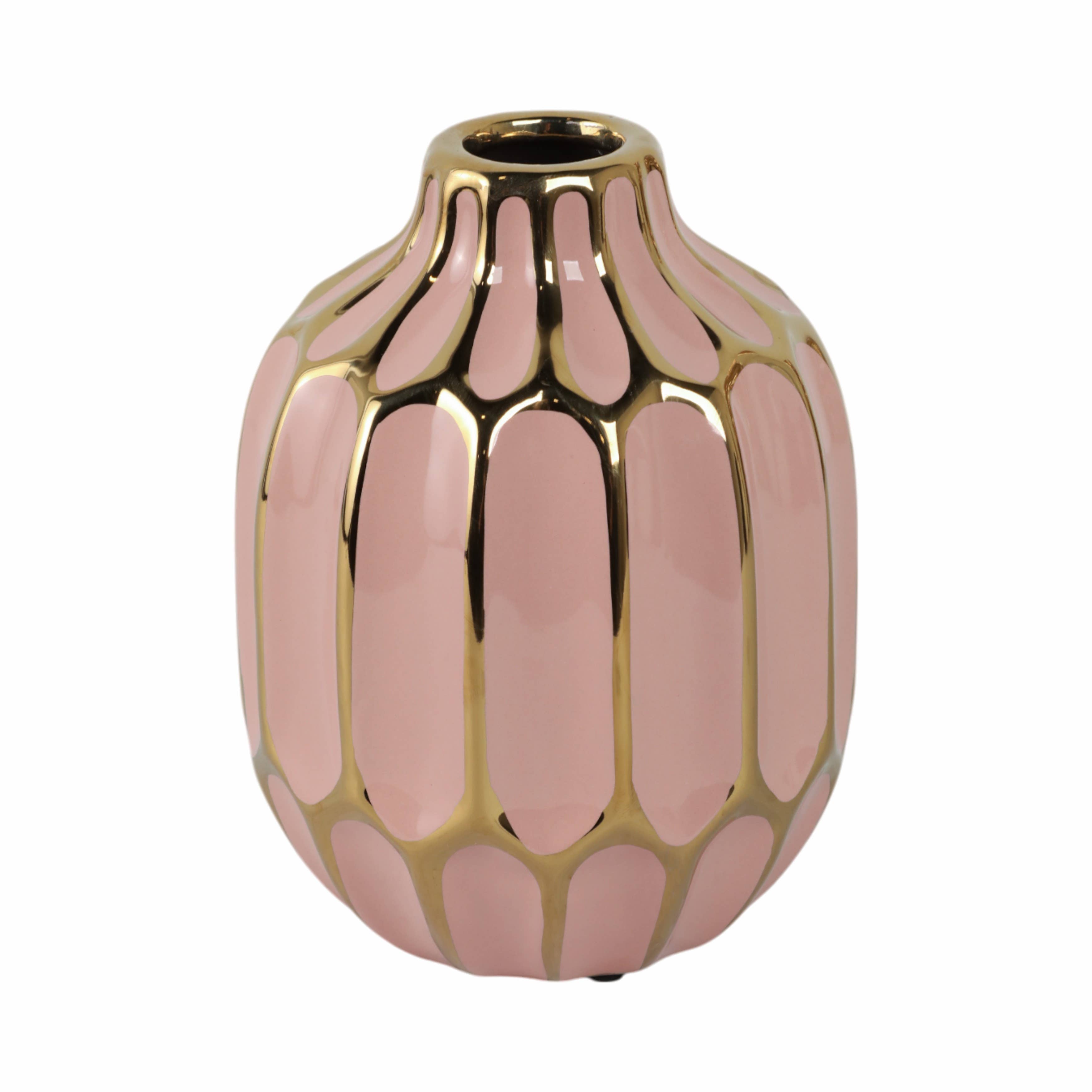 Pink Ceramic Striped Blush Vase - 8 in.
