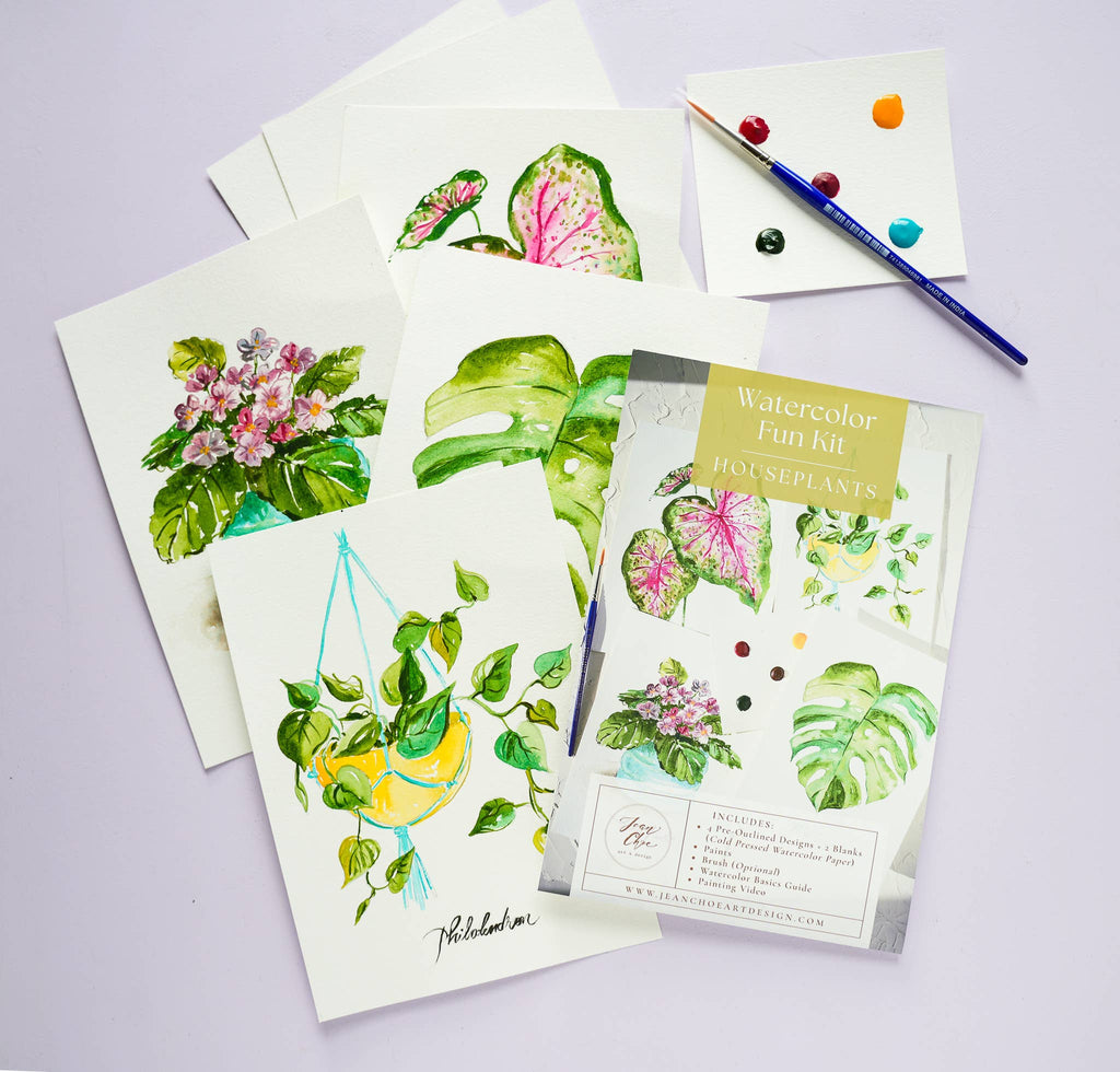 Houseplants Watercolor Painting Kit with Paint & Brush