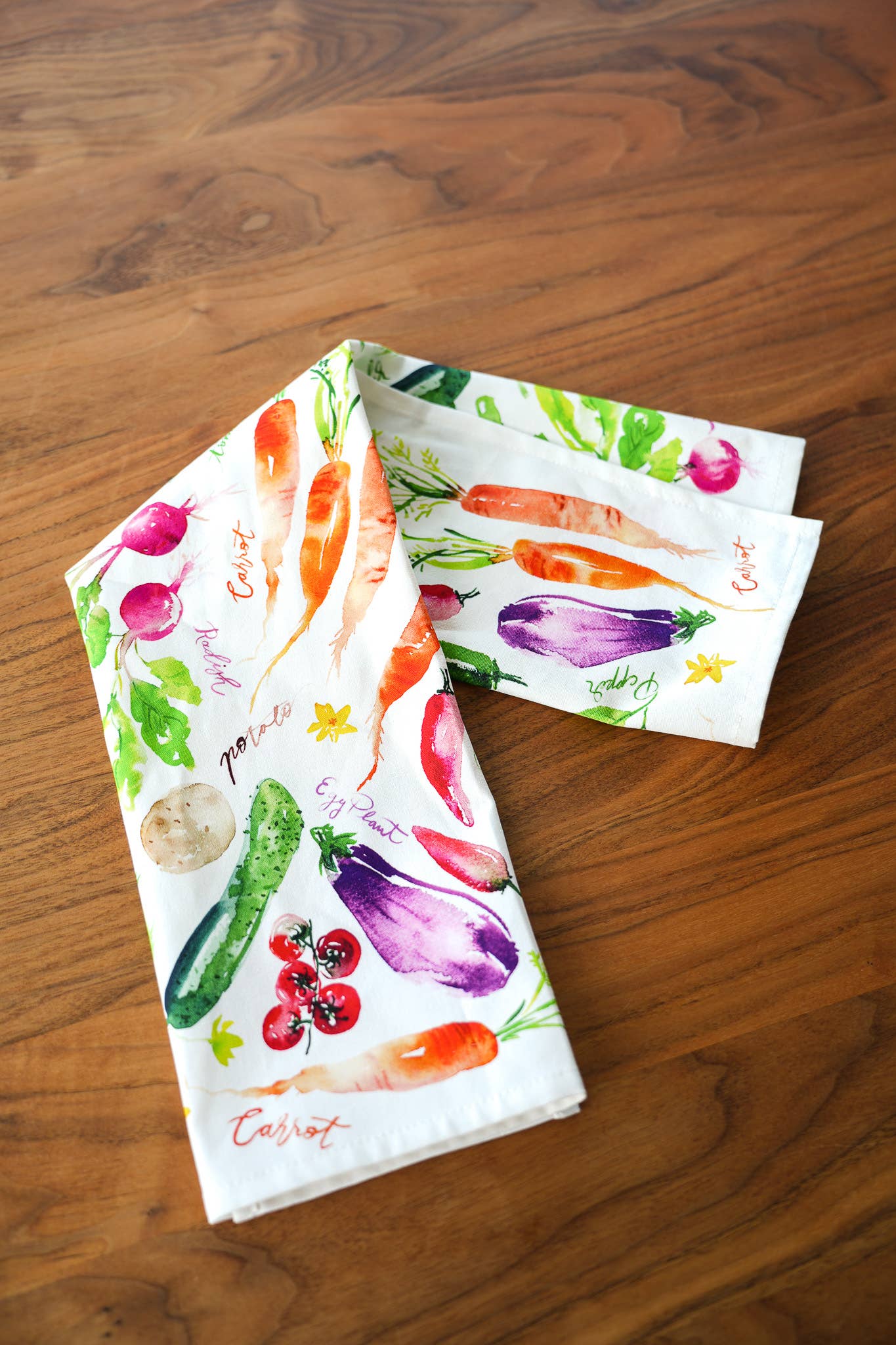 Vegetable Medley Tea Towel. Watercolor Veggie Kitchen Towel.