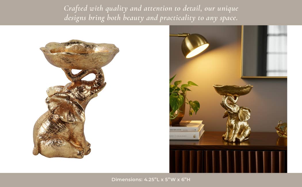 Resin Decorative Bowl On Elephant Trunk - Gold, 6 in.