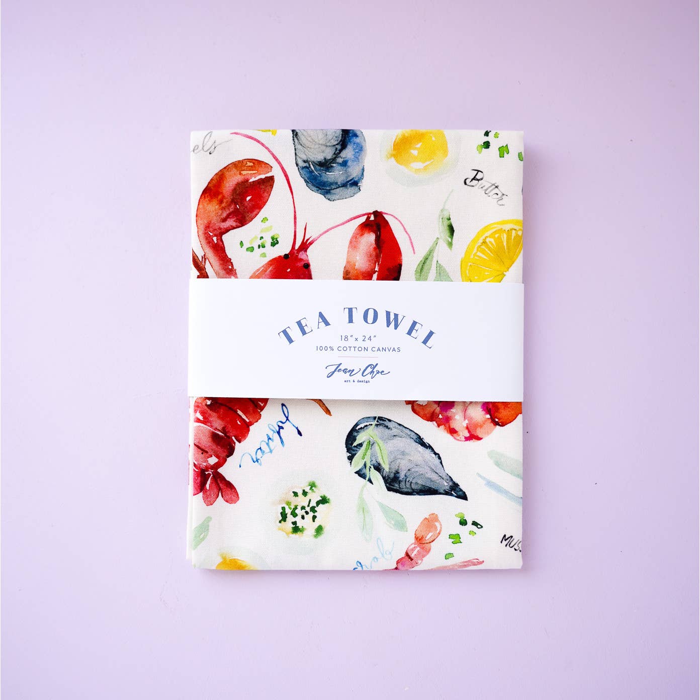 Seafood Table Tea Towel. Watercolor Lobster Dish Towel.