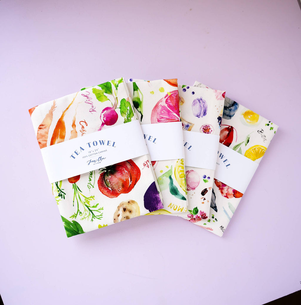 Vegetable Medley Tea Towel. Watercolor Veggie Kitchen Towel.