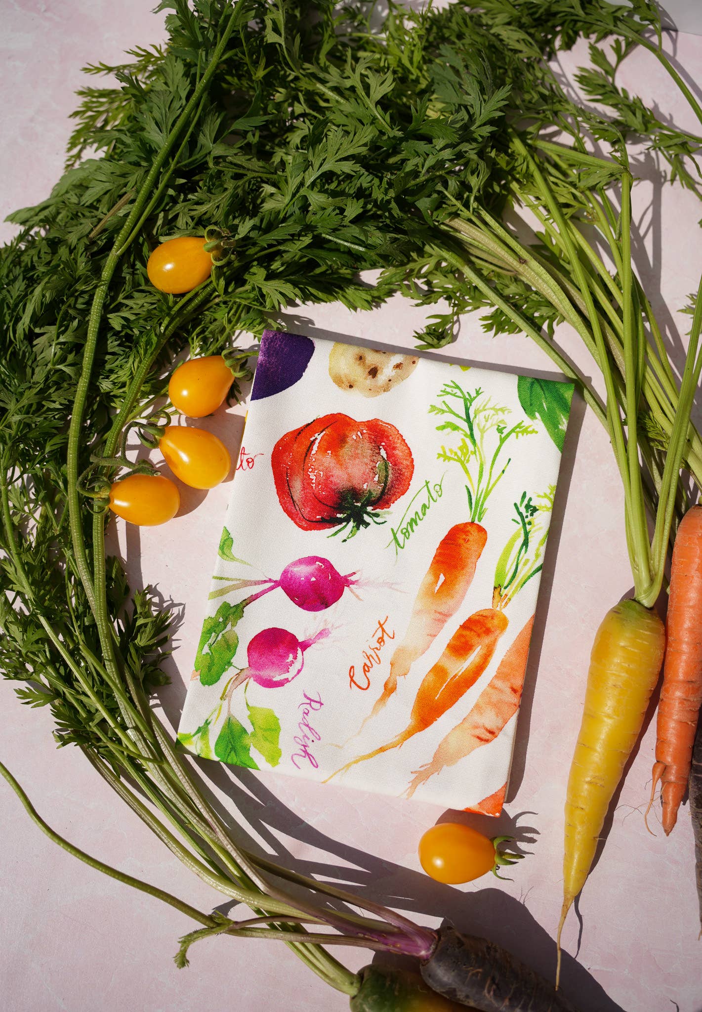 Vegetable Medley Tea Towel. Watercolor Veggie Kitchen Towel.