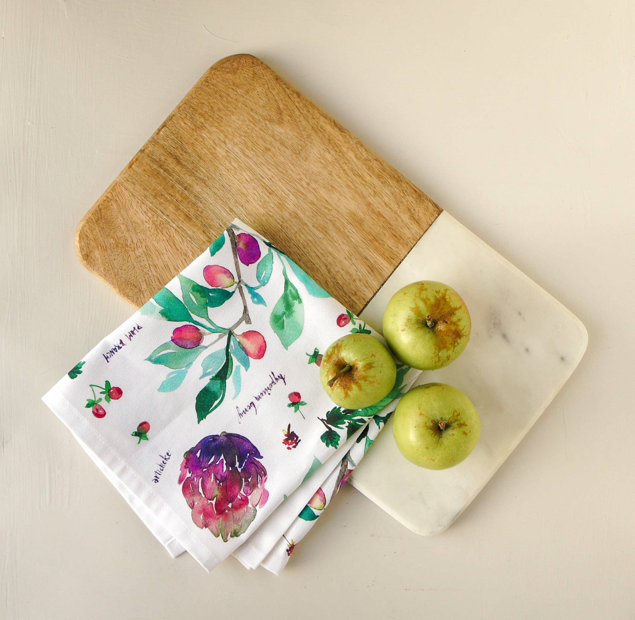Botanical Rainbow (Purple) Tea Towel. Floral Kitchen Towel.