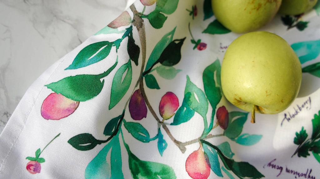 Botanical Rainbow (Purple) Tea Towel. Floral Kitchen Towel.