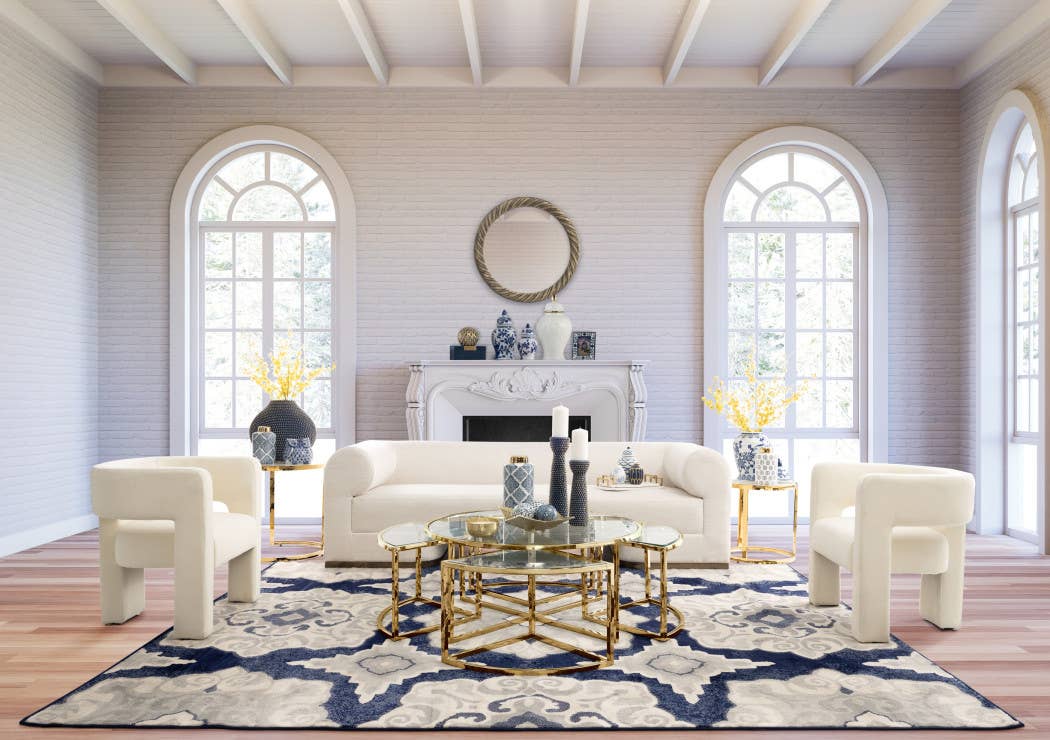 Blue Ceramic Chinoiserie Temple Jar with Bird/Flower - 18 in.