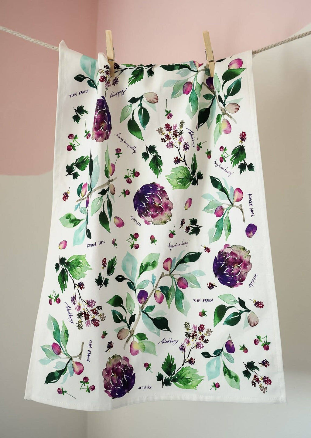 Botanical Rainbow (Purple) Tea Towel. Floral Kitchen Towel.