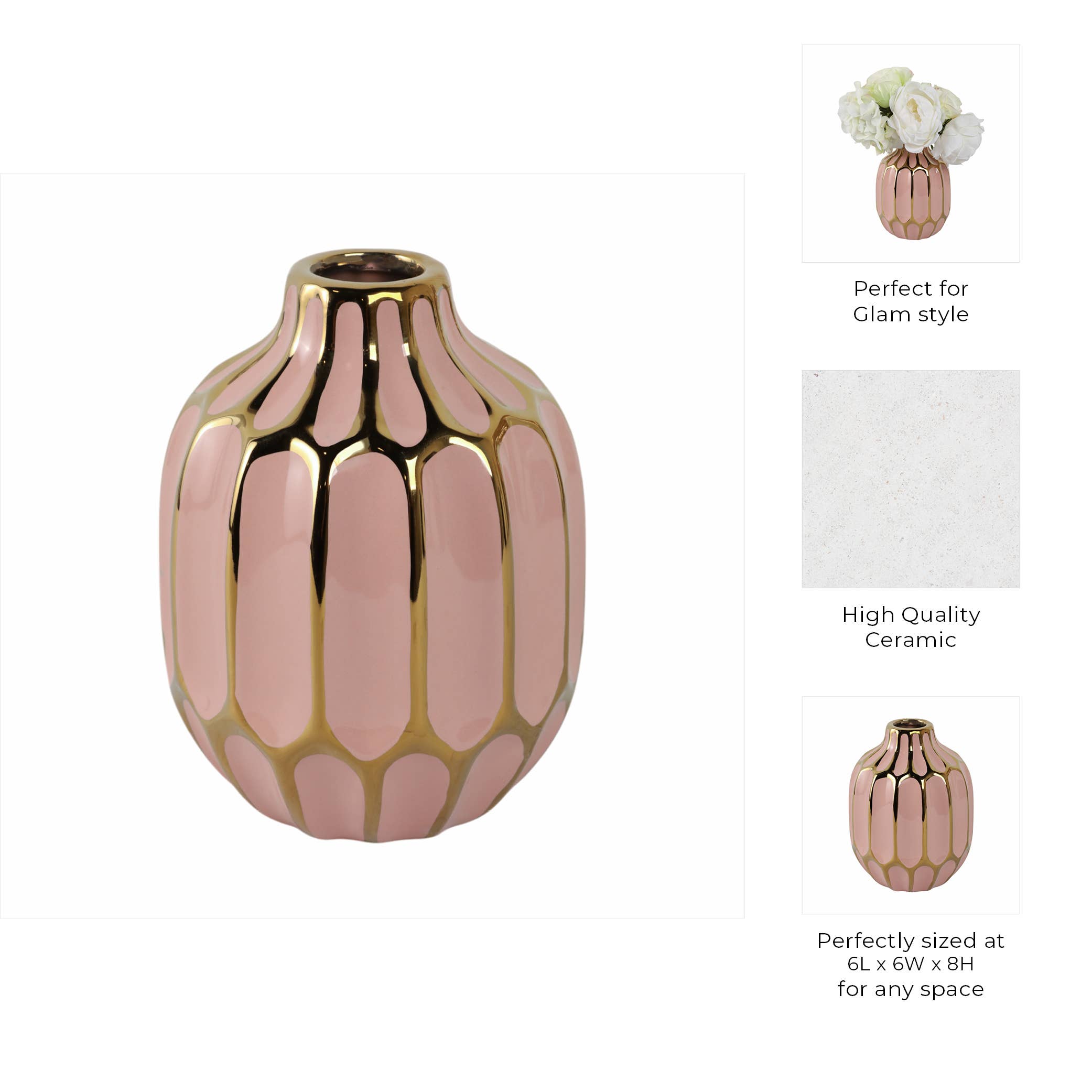 Pink Ceramic Striped Blush Vase - 8 in.