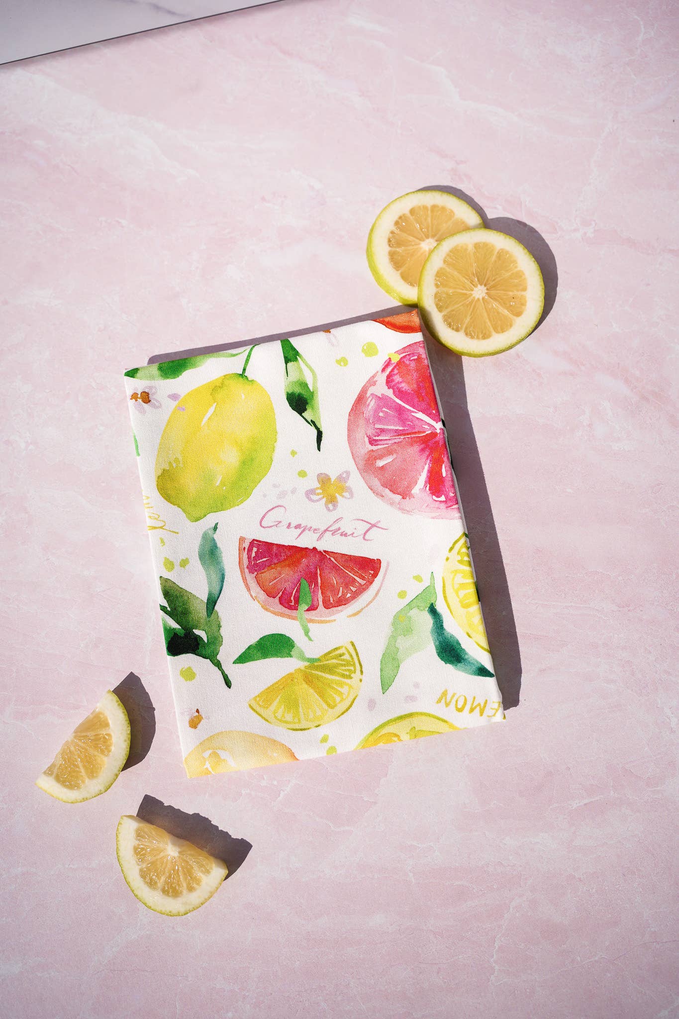Citrus Party Tea Towel. Lemon Fruit Watercolor Kitchen Towel