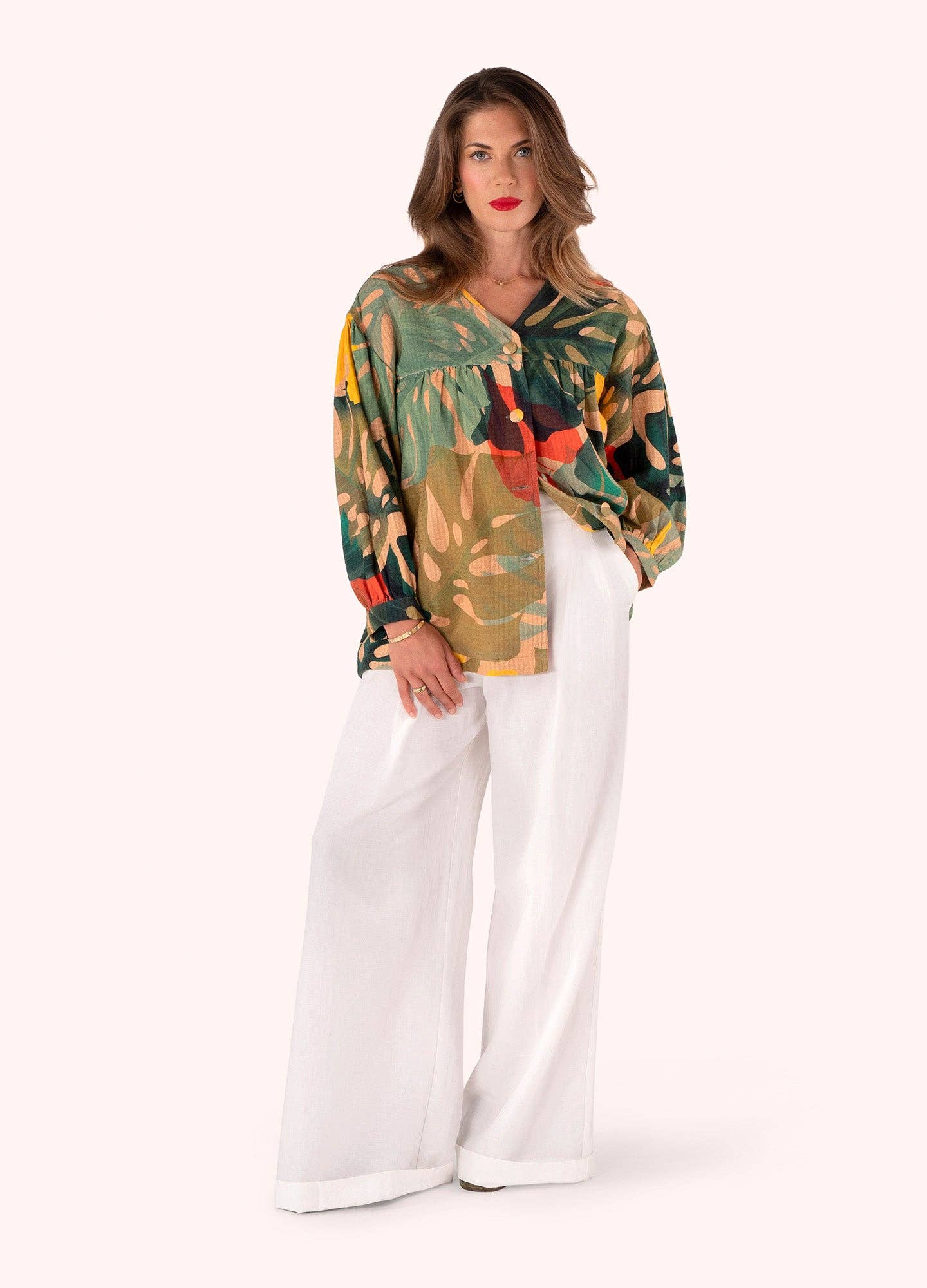 Short Cotton Jacket| Powder| Exotic Leaves