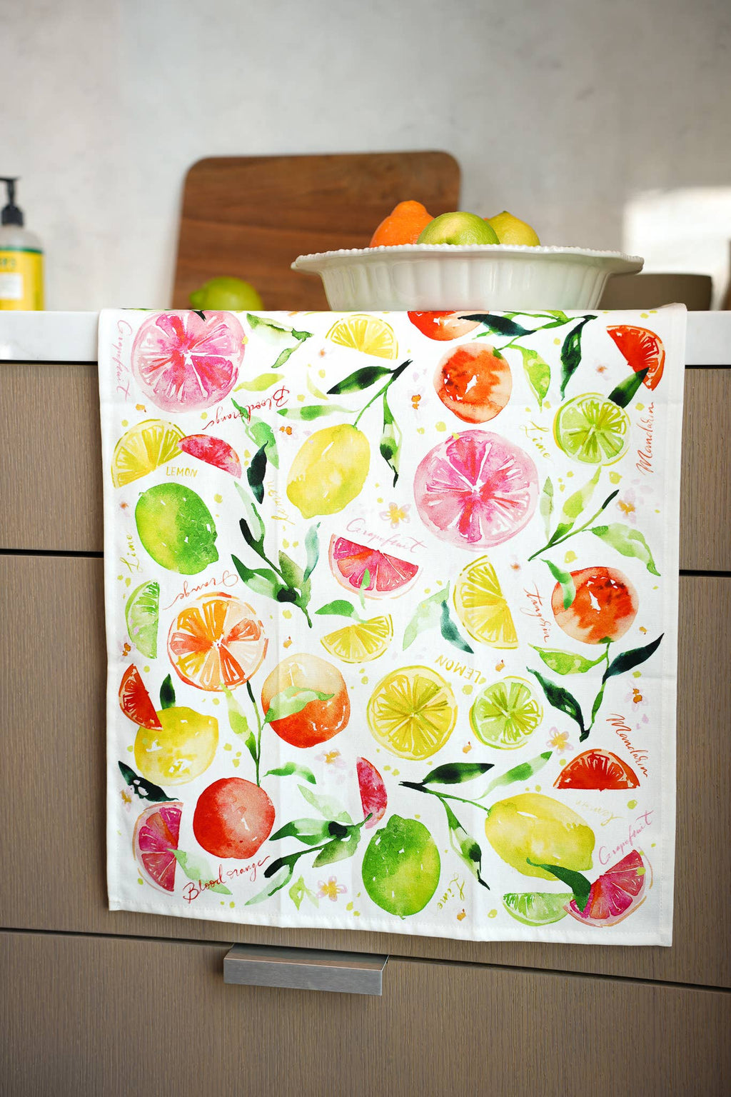 Citrus Party Tea Towel. Lemon Fruit Watercolor Kitchen Towel