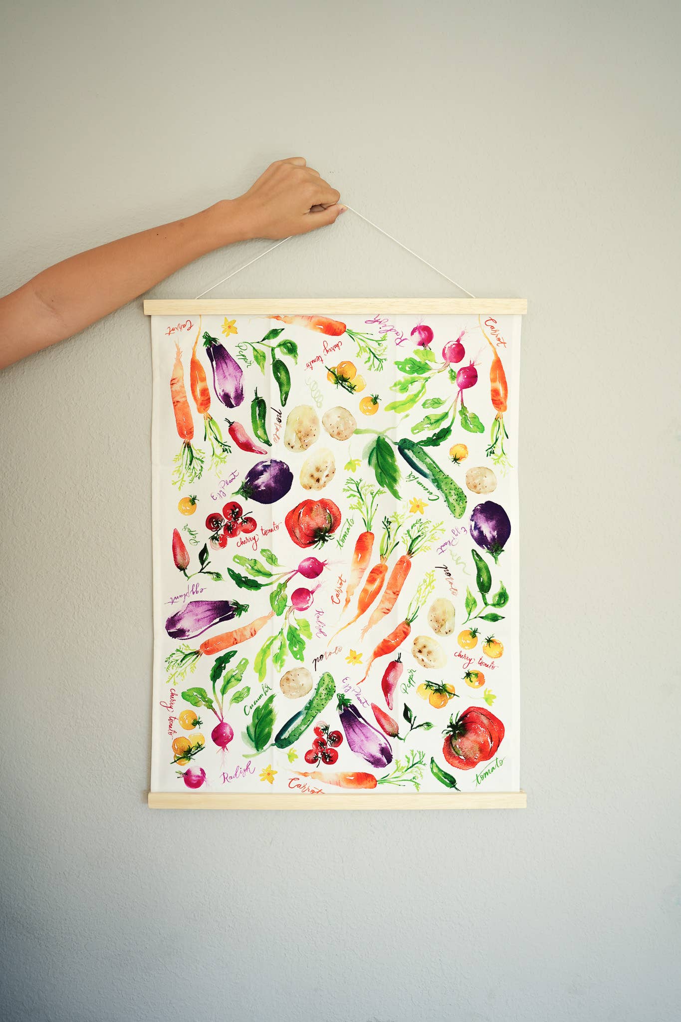 Vegetable Medley Tea Towel. Watercolor Veggie Kitchen Towel.
