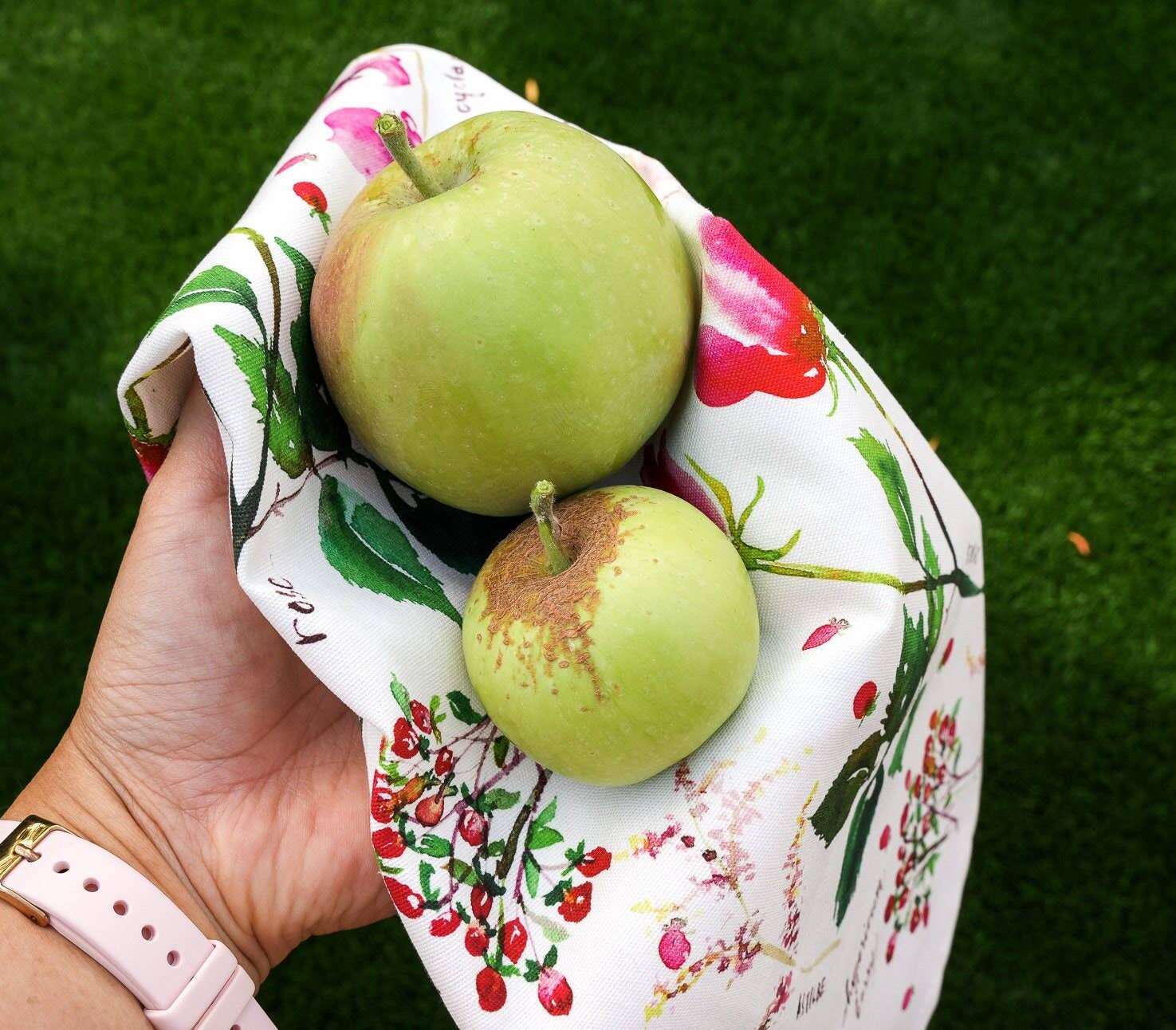 Botanical Rainbow (Red) Kitchen Tea Towel. Floral Tea Towel.