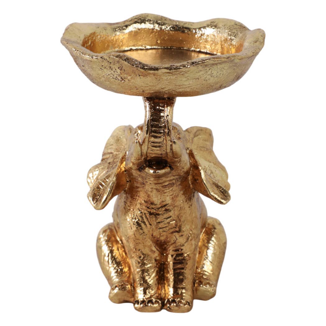 Resin Decorative Bowl On Elephant Trunk - Gold, 6 in.