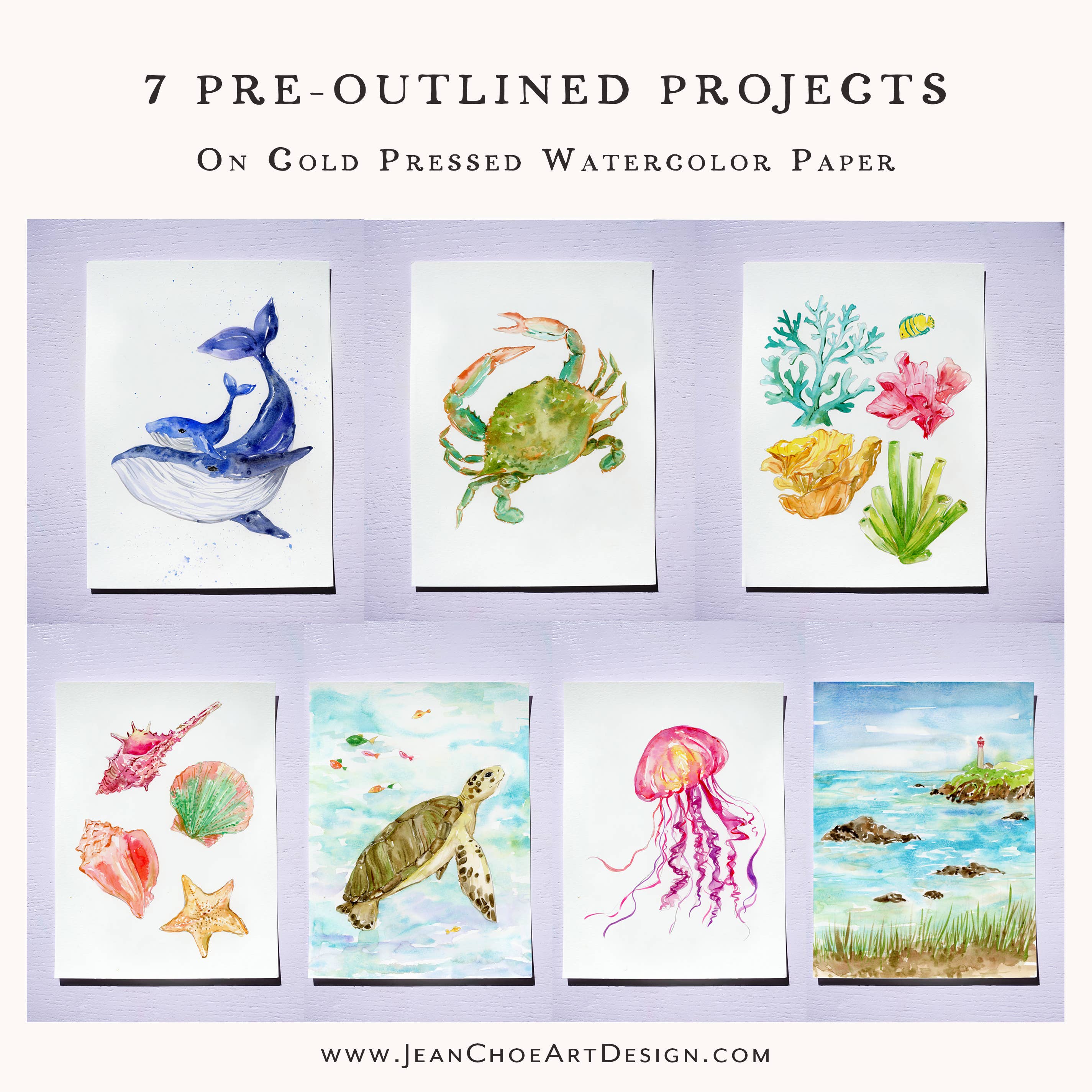 Watercolor Workbook: Seashores & Ocean Outlined Designs