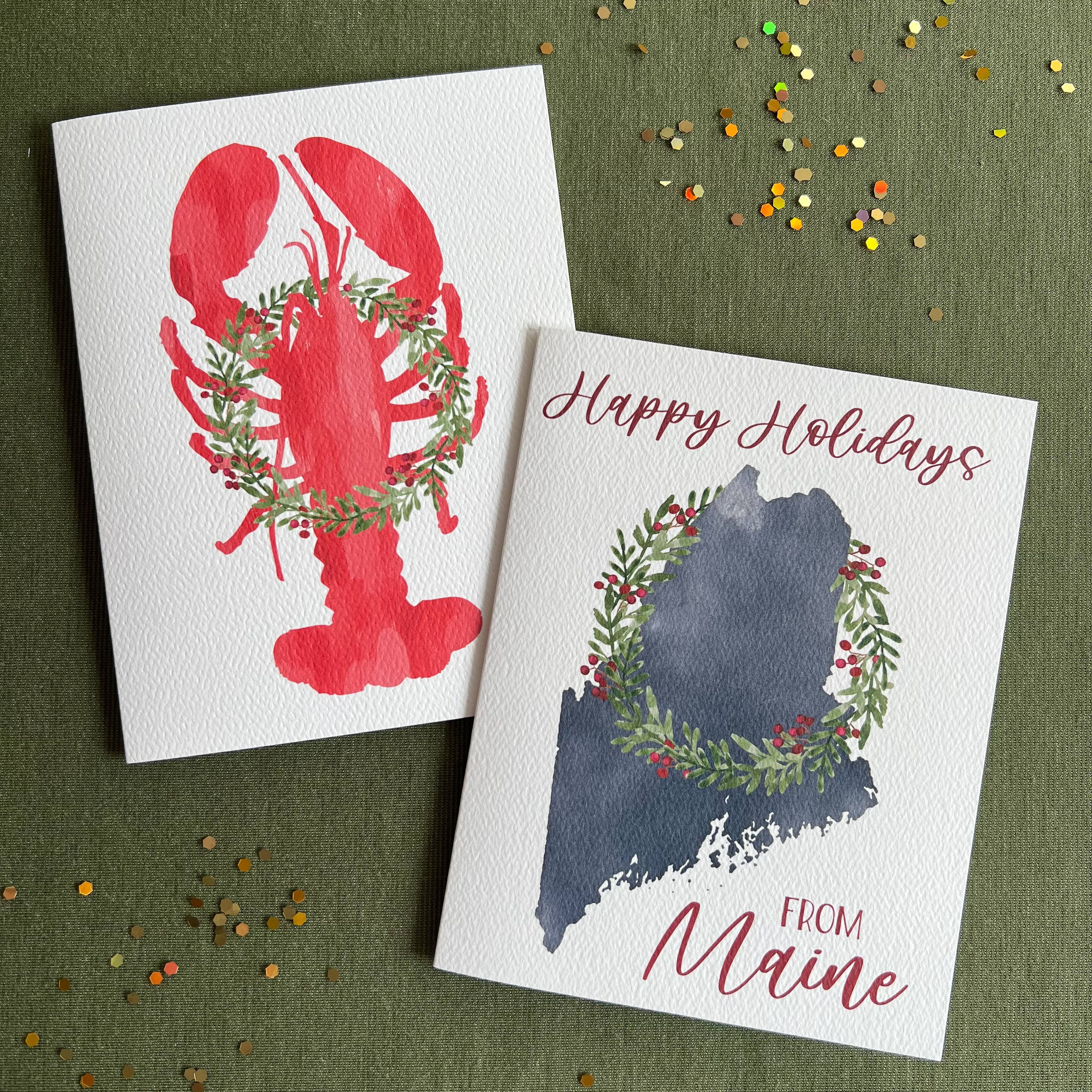 Holiday Lobster Greeting Card | Coastal Christmas Card
