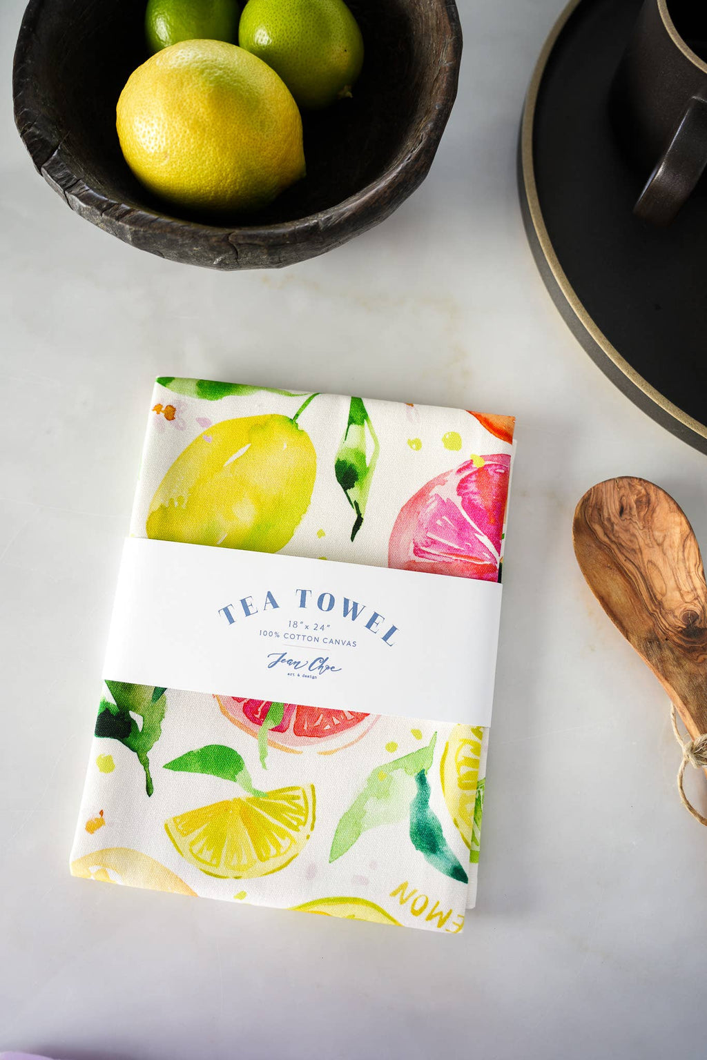 Citrus Party Tea Towel. Lemon Fruit Watercolor Kitchen Towel