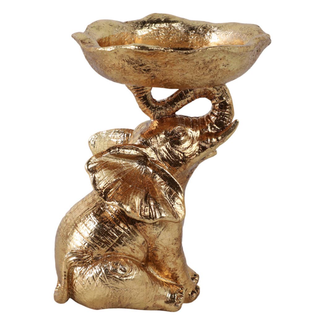 Resin Decorative Bowl On Elephant Trunk - Gold, 6 in.