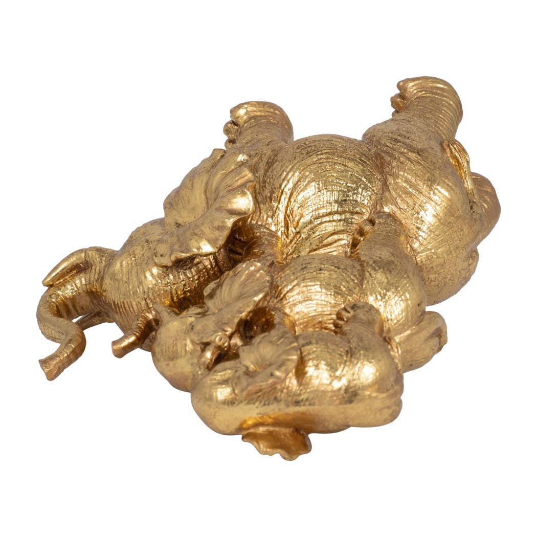 Stacked Raised Trunk Elephants Figurine - Gold, 10 in.