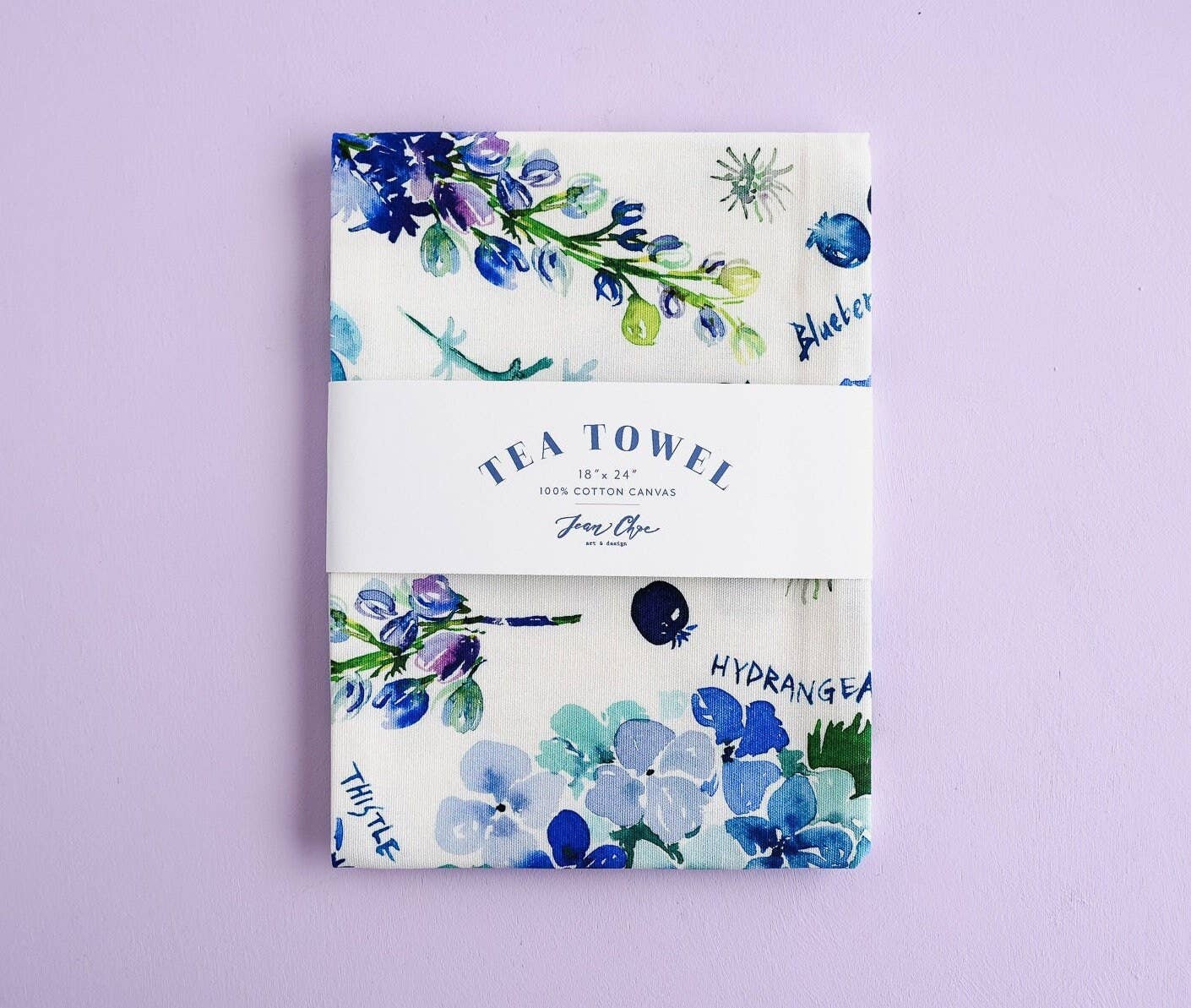 Botanical Rainbow (Blue) Flower Tea Towel. Floral Dish Towel