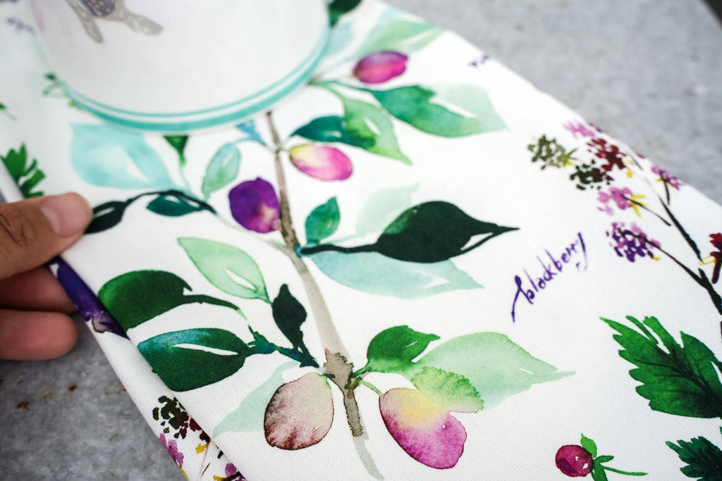 Botanical Rainbow (Purple) Tea Towel. Floral Kitchen Towel.