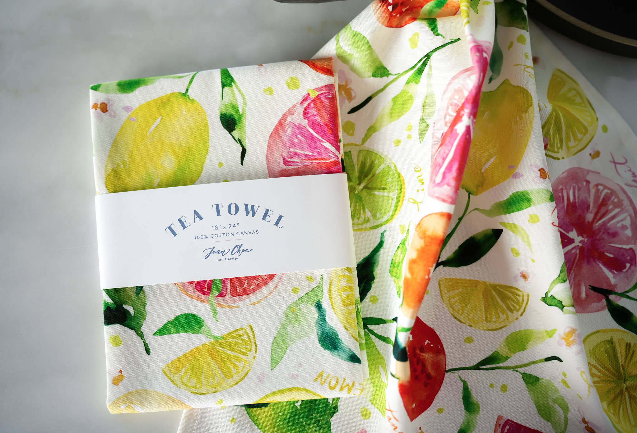 Citrus Party Tea Towel. Lemon Fruit Watercolor Kitchen Towel
