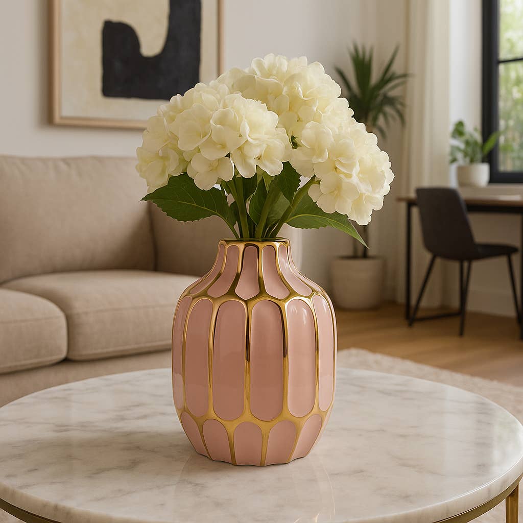 Pink Ceramic Striped Blush Vase - 8 in.
