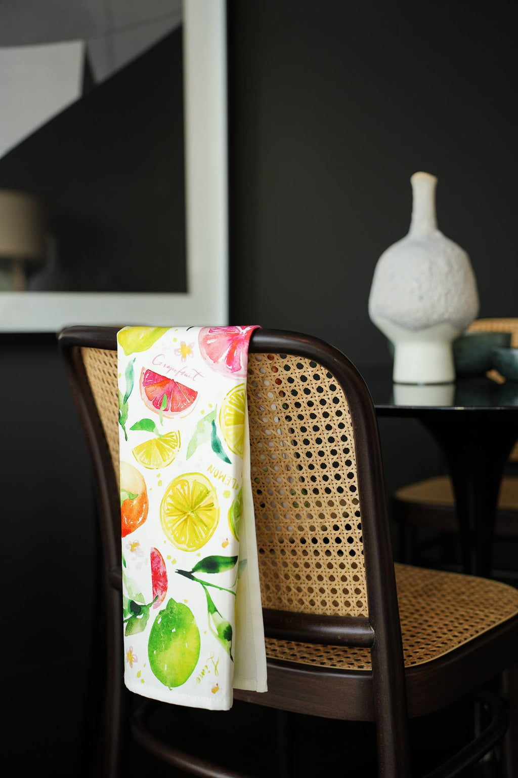 Citrus Party Tea Towel. Lemon Fruit Watercolor Kitchen Towel