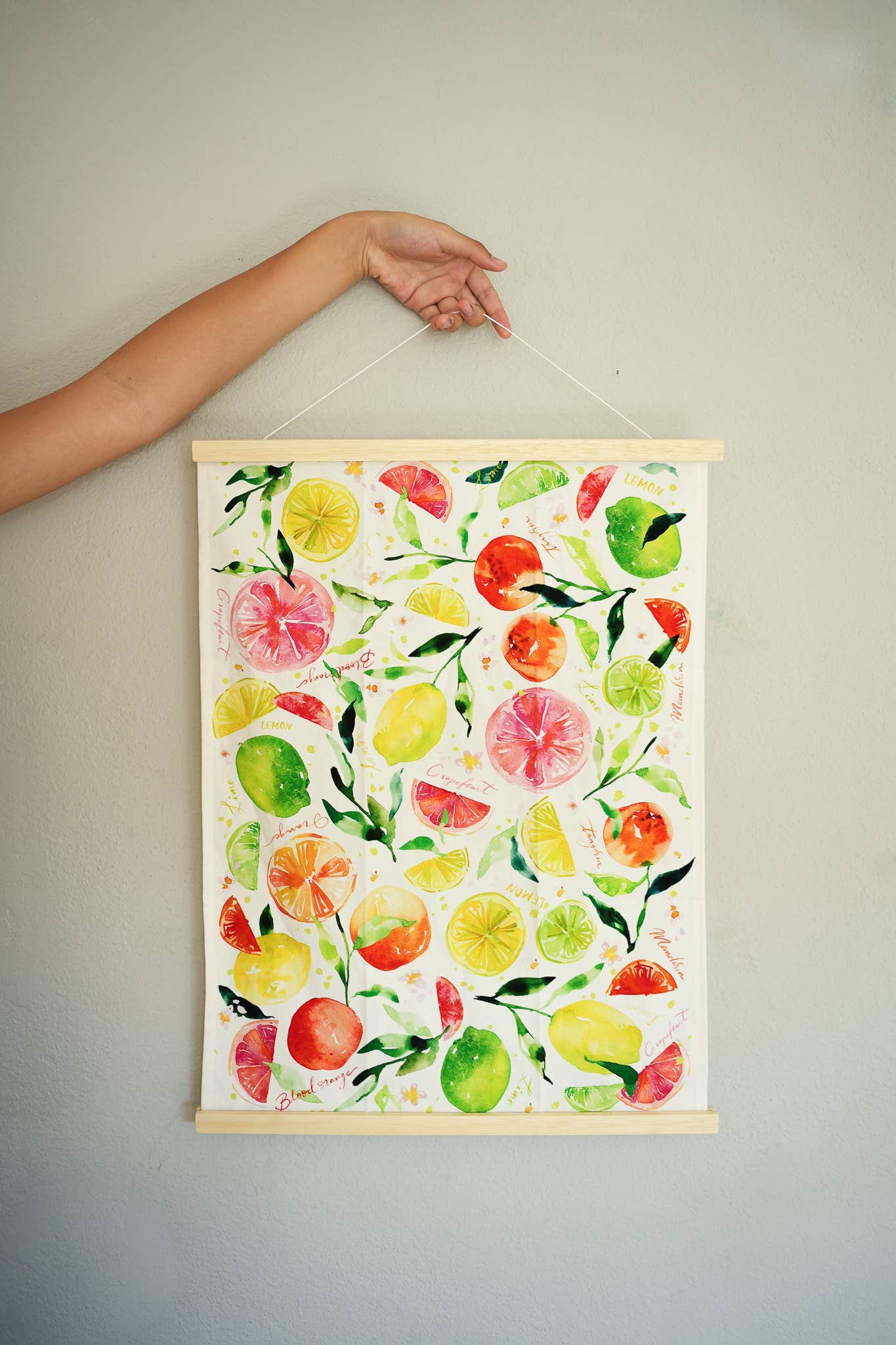 Citrus Party Tea Towel. Lemon Fruit Watercolor Kitchen Towel