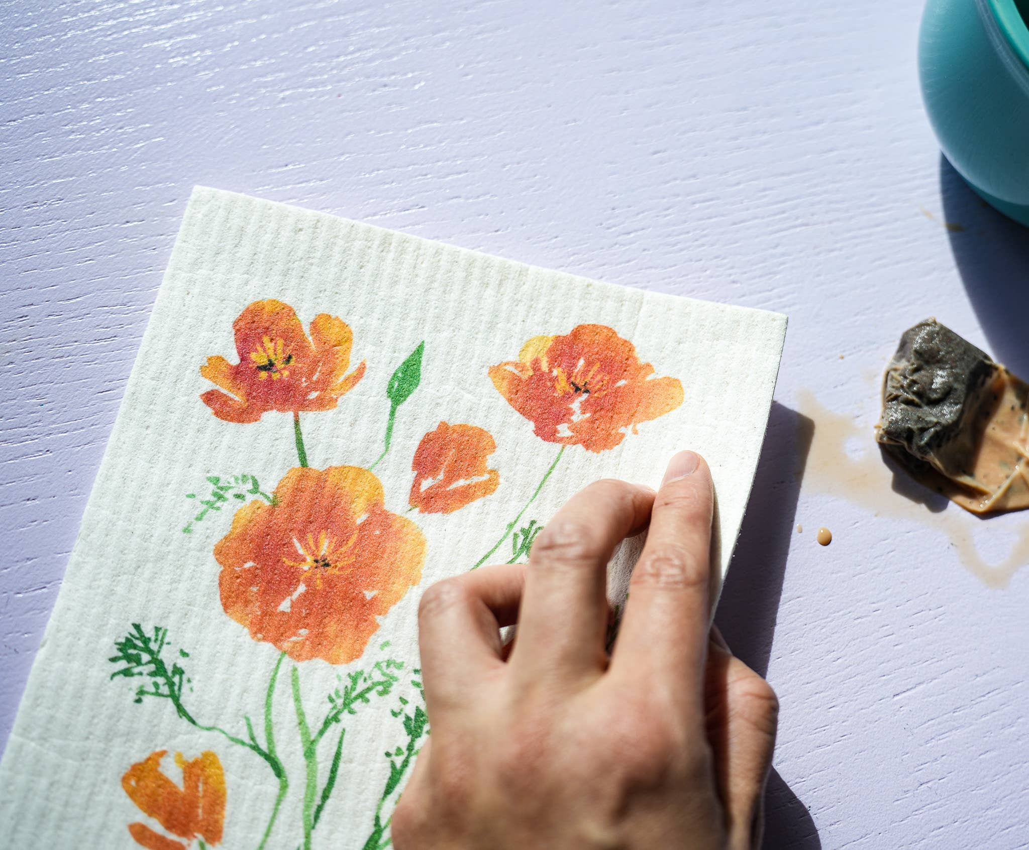 Swedish Dishcloth- California Poppy (Single)