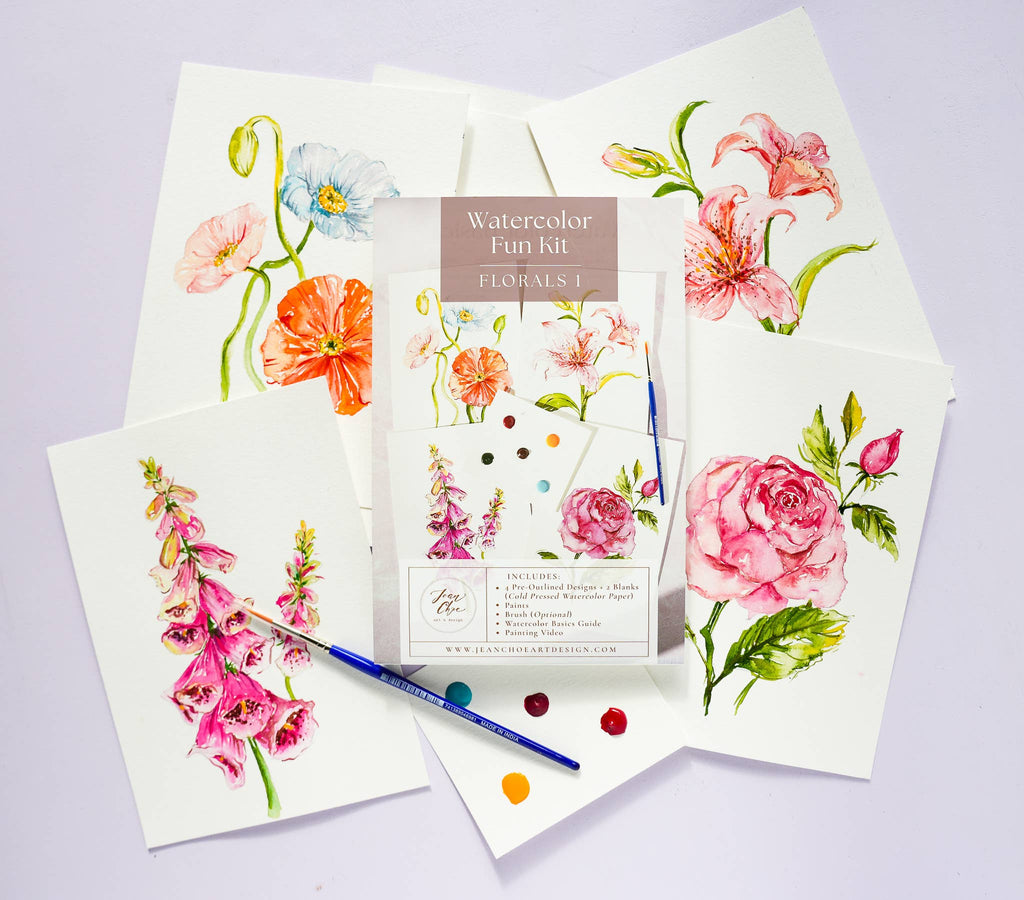 Florals Watercolor Painting Kit with Outlined Pages