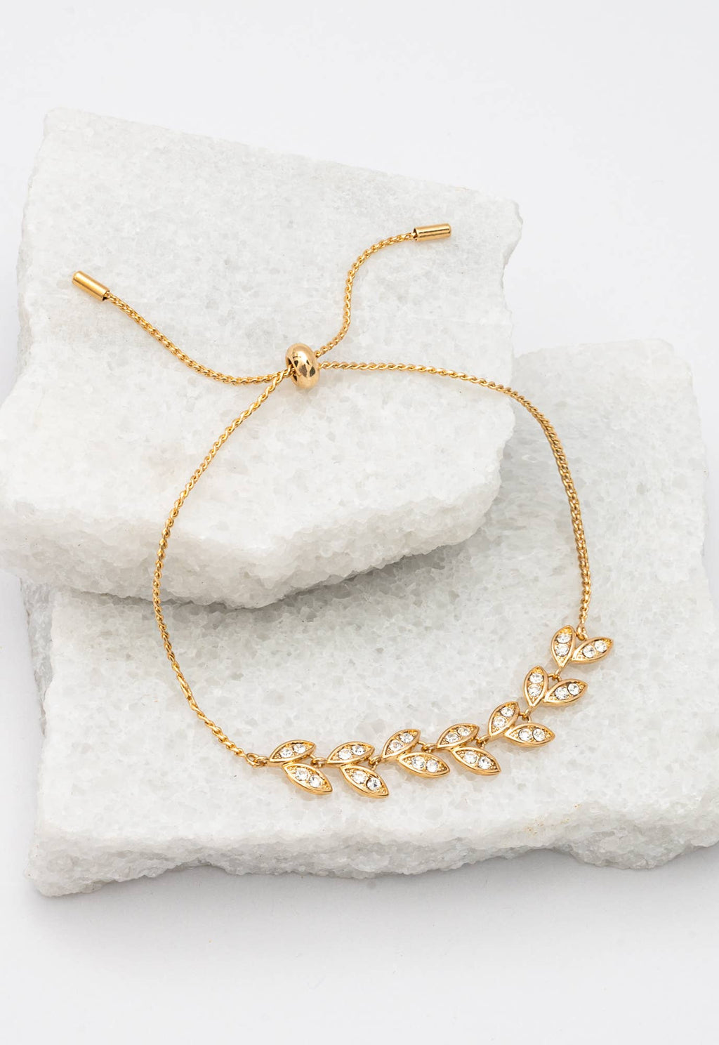 Crystal Vine Zircon and Gold Bracelet - 14K Gold Plated Leaf Bracelet Adjustable