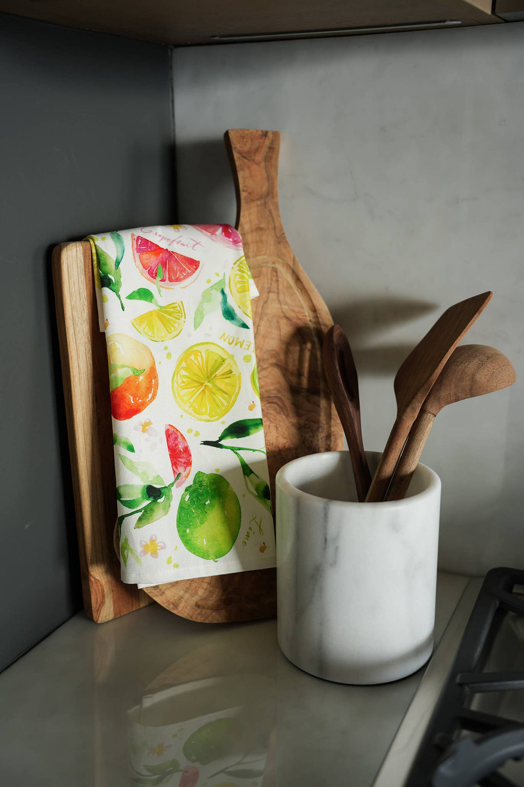 Citrus Party Tea Towel. Lemon Fruit Watercolor Kitchen Towel