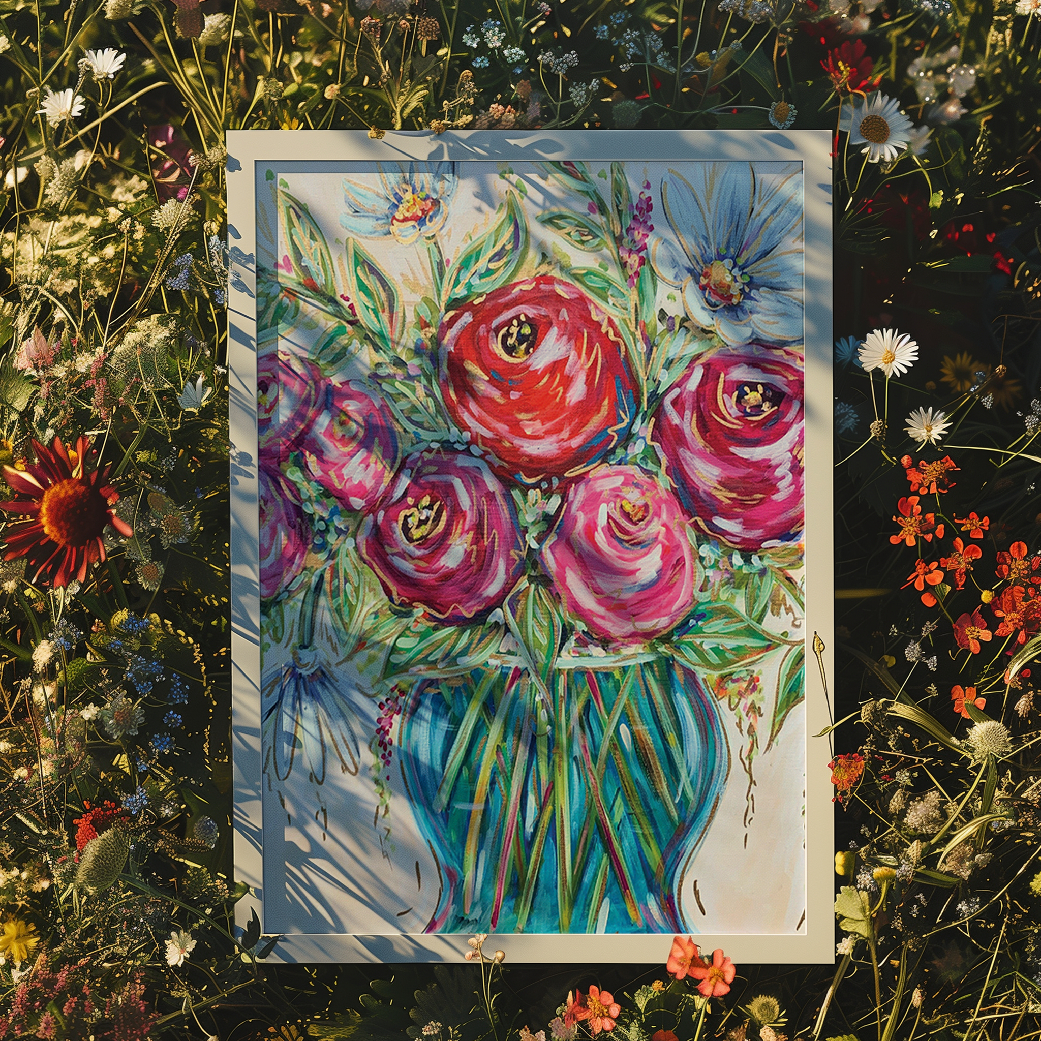Floral Art Print, Preppy Art, Dopamine Decor, Trendy Colorful Wall Poster, Maximalist Eclectic