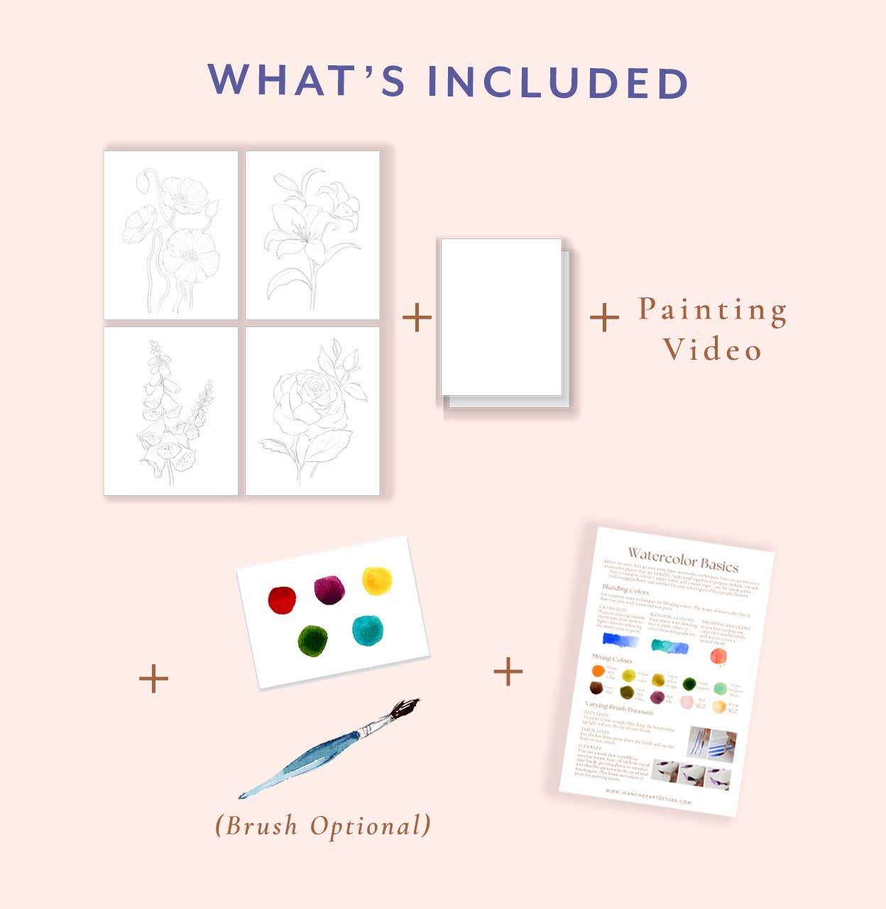 Florals Watercolor Painting Kit with Outlined Pages