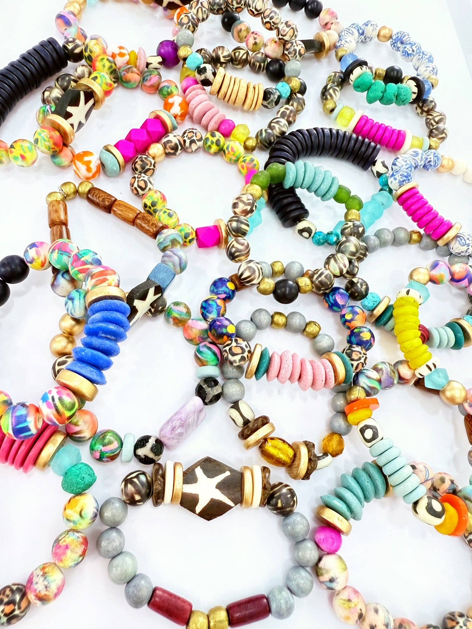Audra Style Stretchy Stacking Bracelet - Pink Leopard Floral