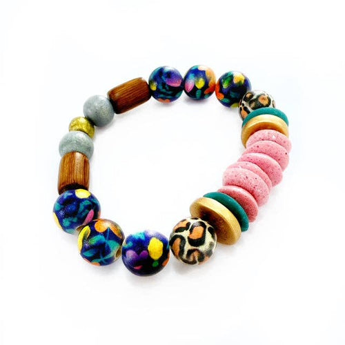 Audra Style Stretchy Stacking Bracelet - Pink Leopard Floral