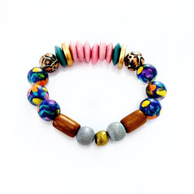 Audra Style Stretchy Stacking Bracelet - Pink Leopard Floral